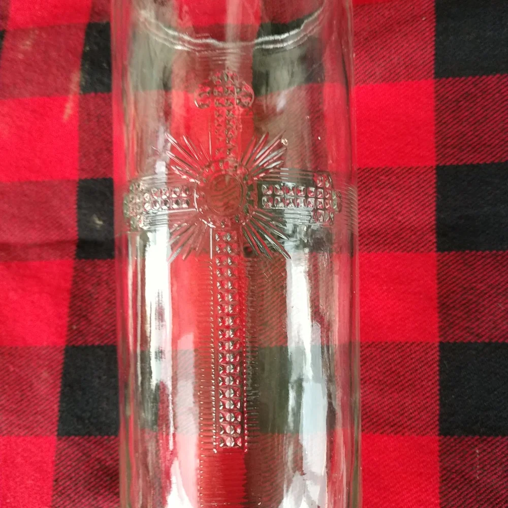 Vintage Clear Vase w/Decorative Cross